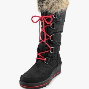 Cougar Black and Red Lancaster Winter Boots with Faux Fur Trim